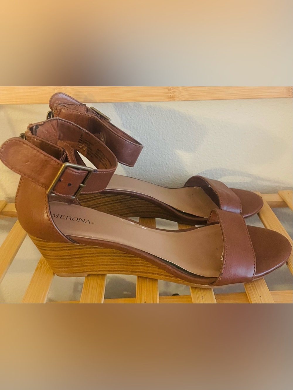 Merona Brown Wedge Buckled Sandals